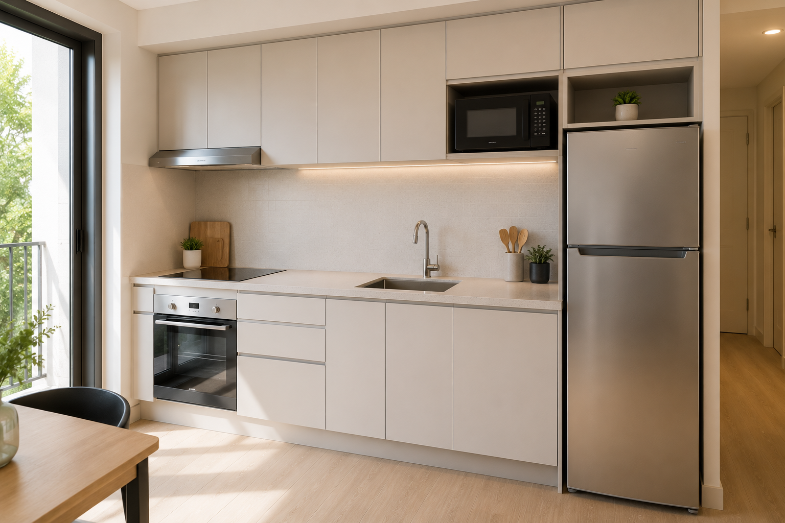 Cocina mediana con isla central, ejemplo de proyecto de gama media